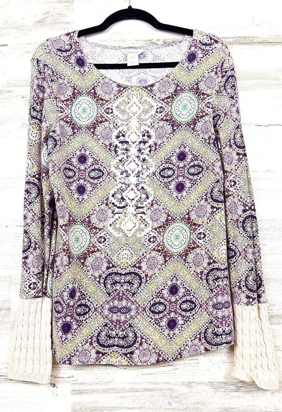 Sundance Womens M Purple Multi Medallion Embroidered Long Sleeve Blouse Boho
